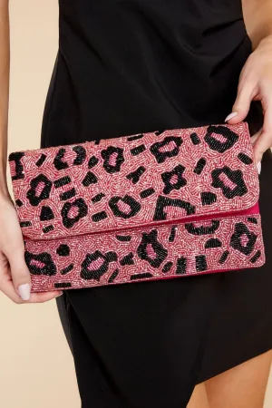 Make It Fierce Pink And Black Beaded Clutch