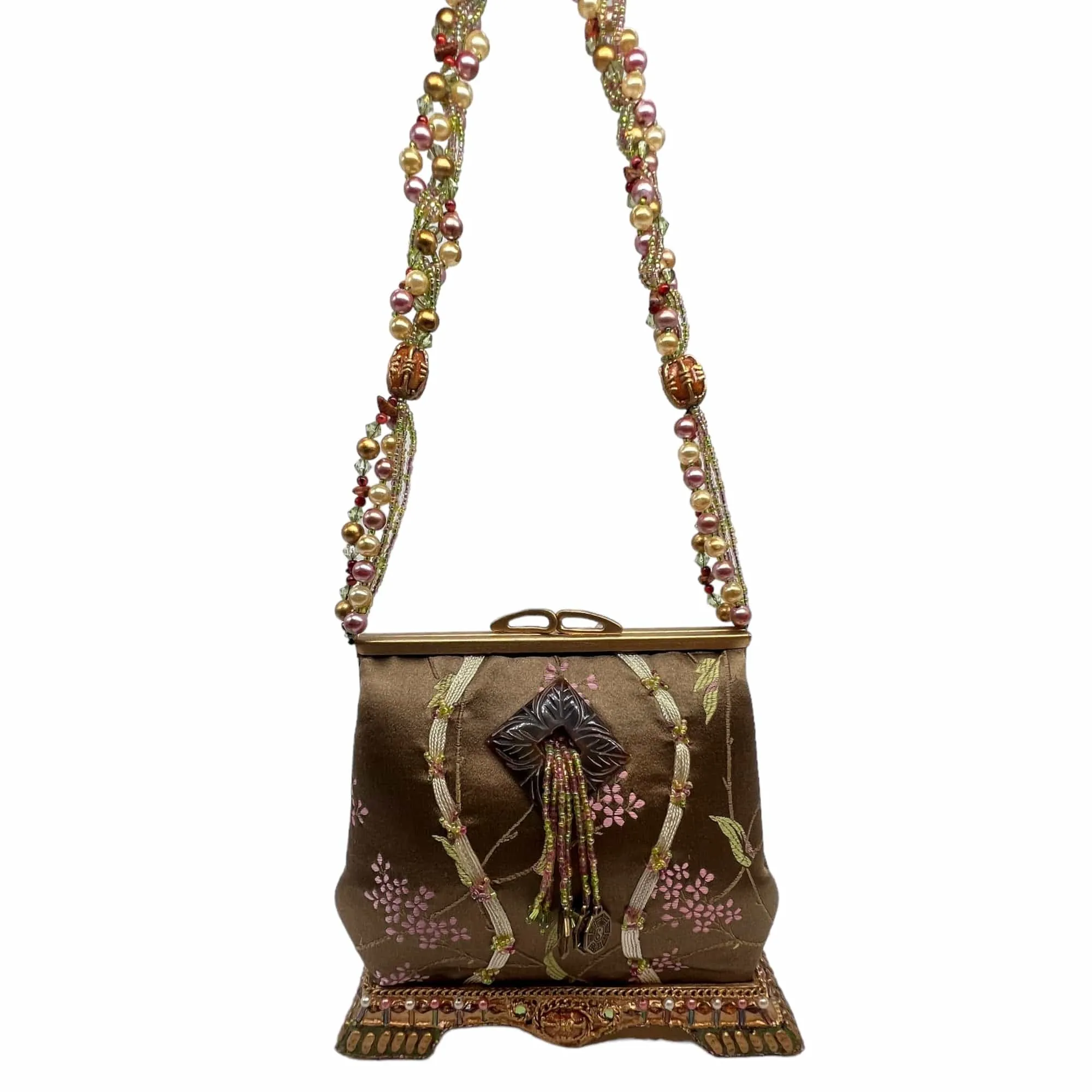 MARY FRANCES Beaded Chain Shoulder Bag - Tan