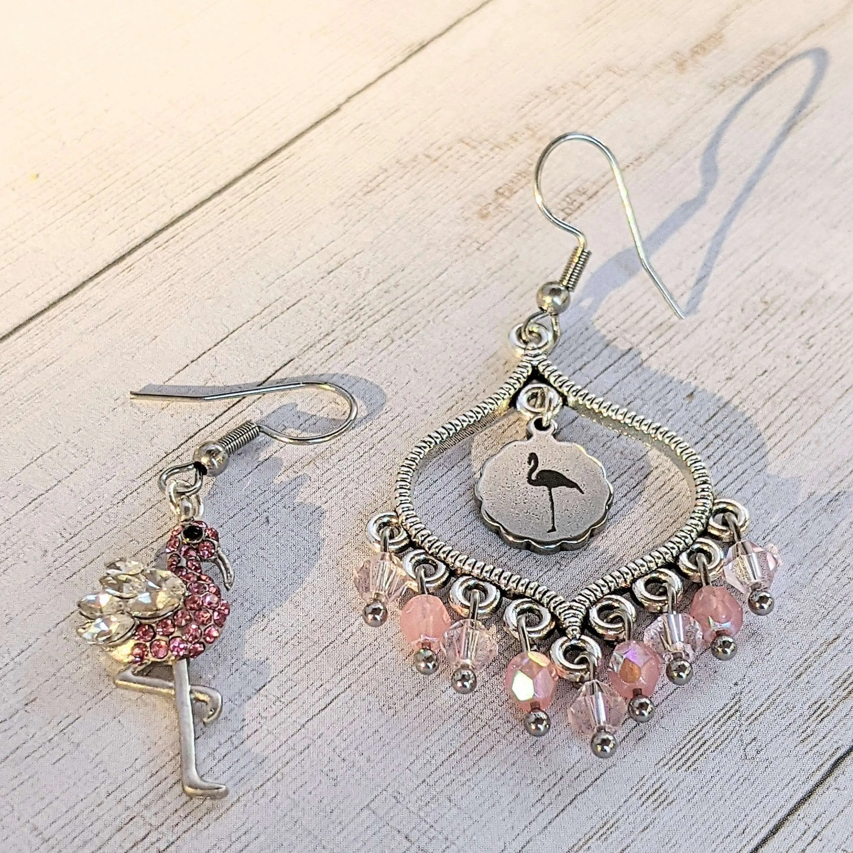 Mismatched Rhinestone Flamingo hook earrings