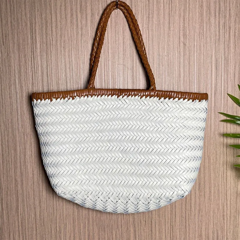 Multicolor Woven Vegetable Basket Bag Head Layer Of Cowhide Hollow Handbag