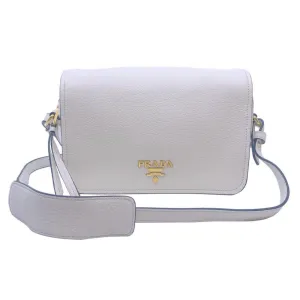 Prada Flap Vitello Phenix Ivory Leather Cross Body Bag