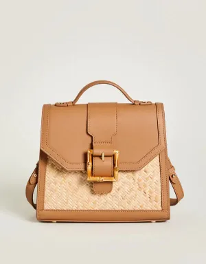 Rattan Beatrice Satchel Crossbody Caramel