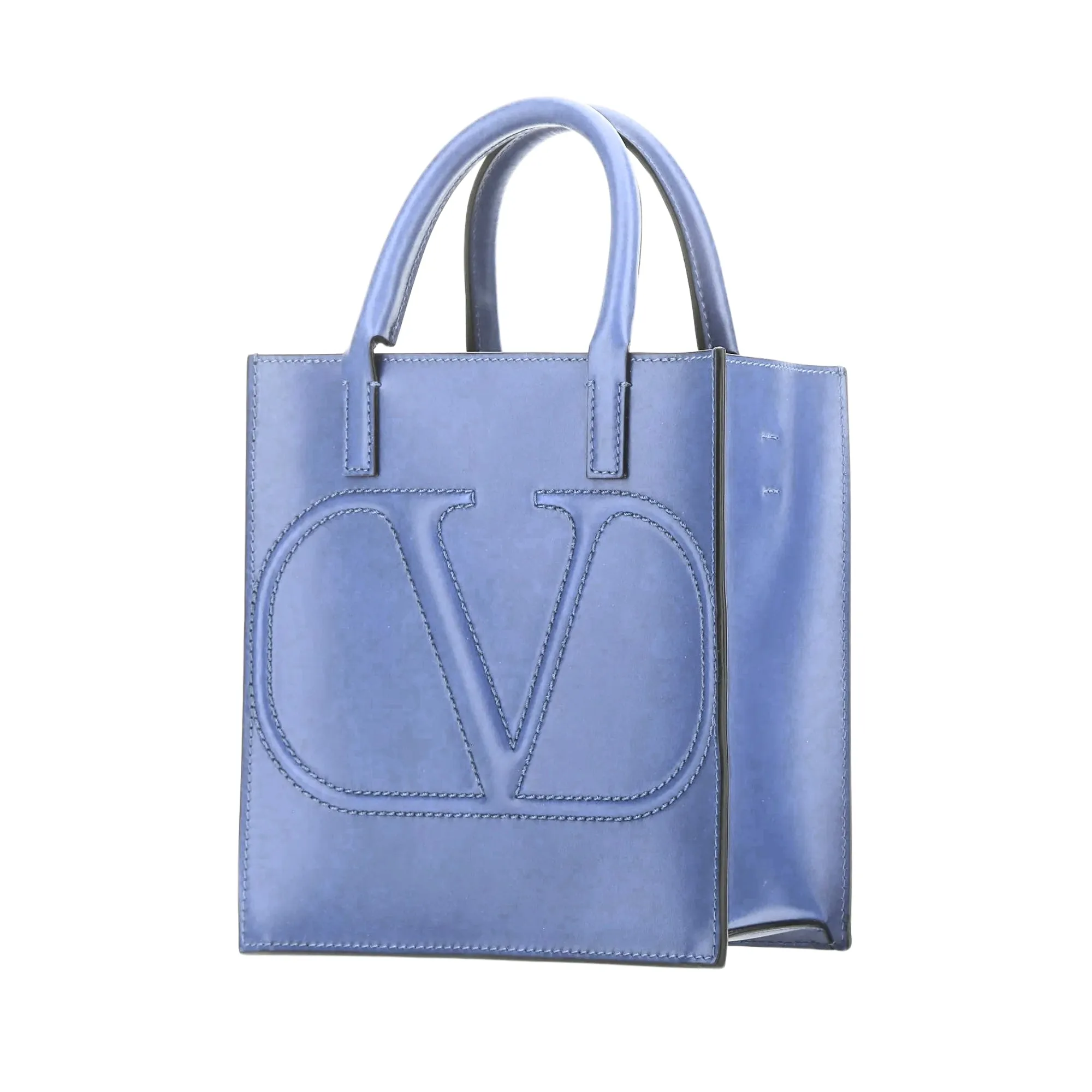 Valentino Garavani VLogo Walk Mini Crossbody Tote Bag Blue Calf Leather