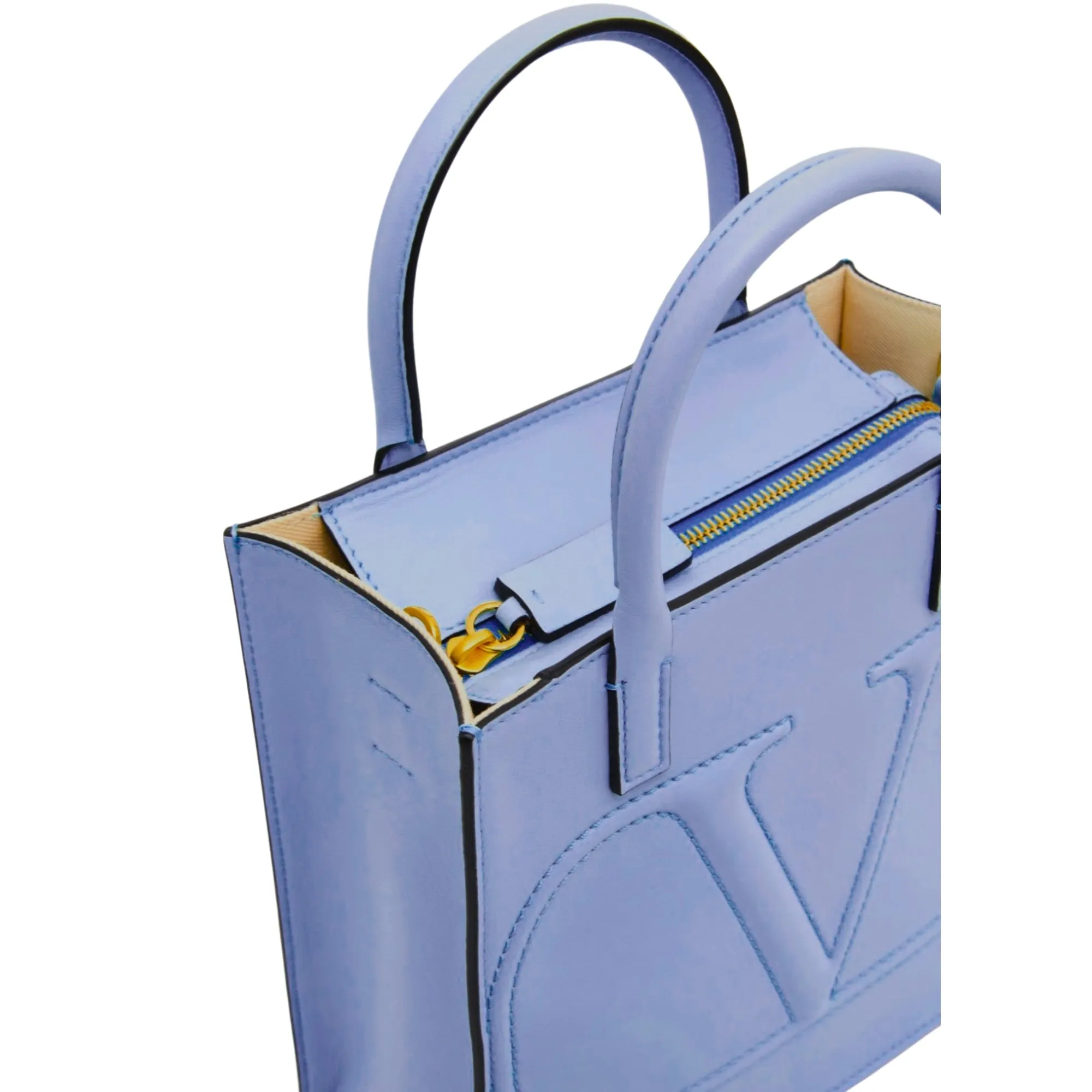 Valentino Garavani VLogo Walk Mini Crossbody Tote Bag Blue Calf Leather