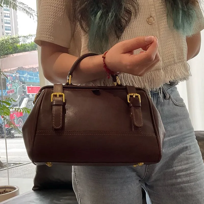 Vintage And Simple Design Vegetable Tanned Leather Shoulder Bag Women's Bucket Bag