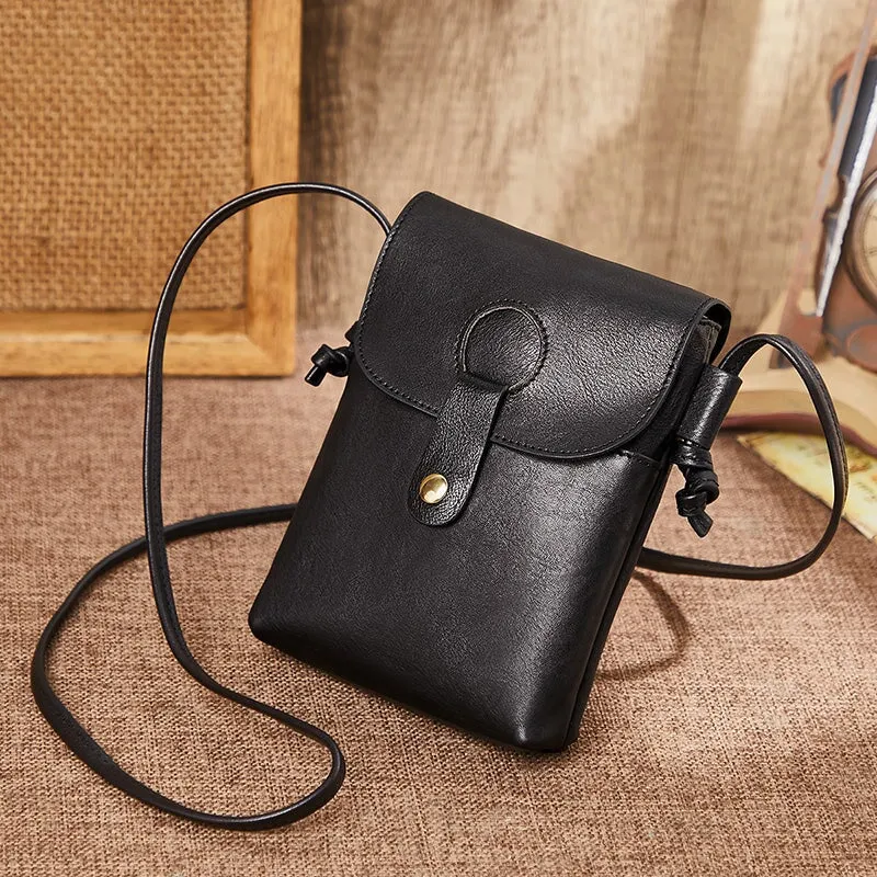 Vintage Cowhide Phone Bag Ladies Elegant Single Shoulder Crossbody