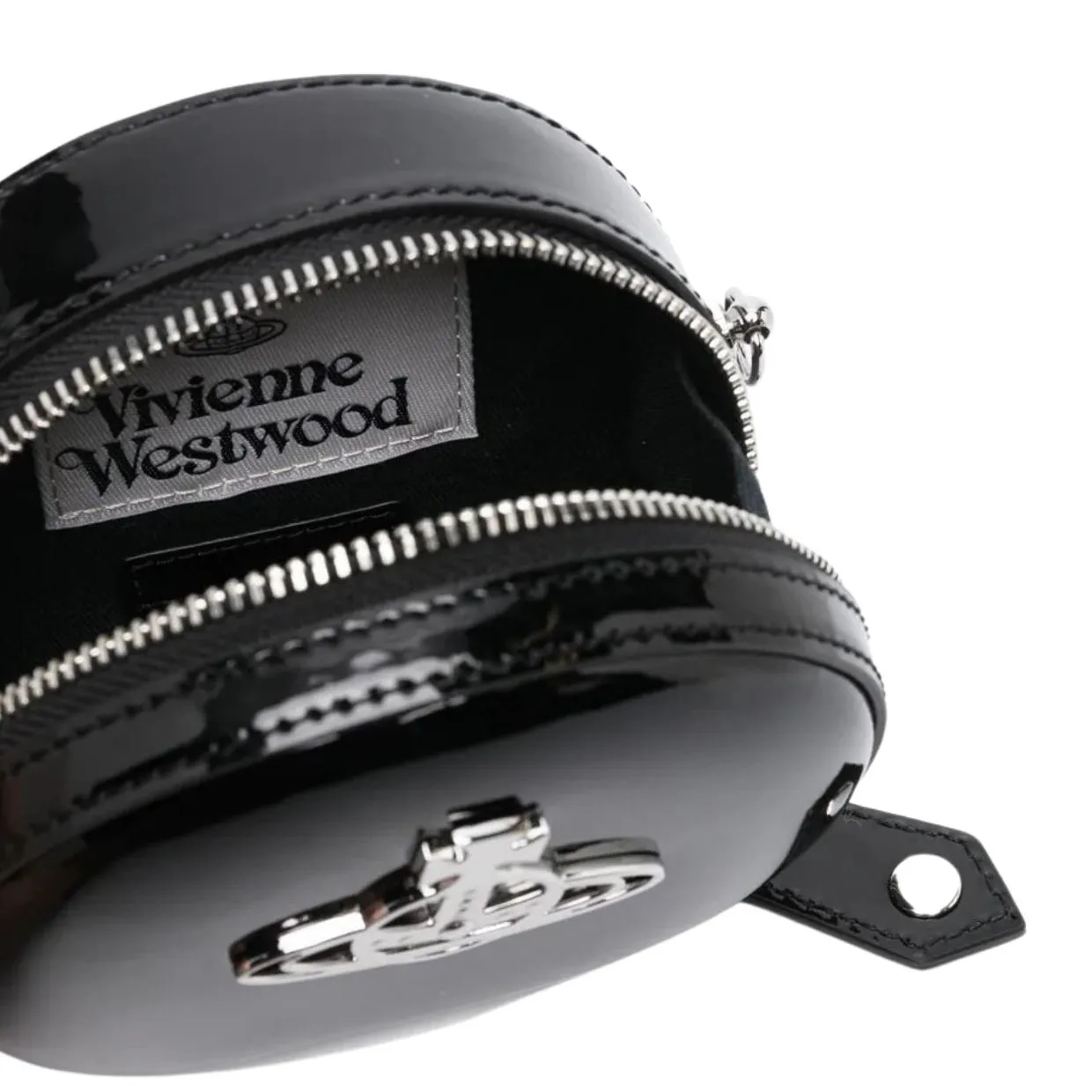 Vivienne Westwood Shiny Patent Black Mini Round Crossbody Bag